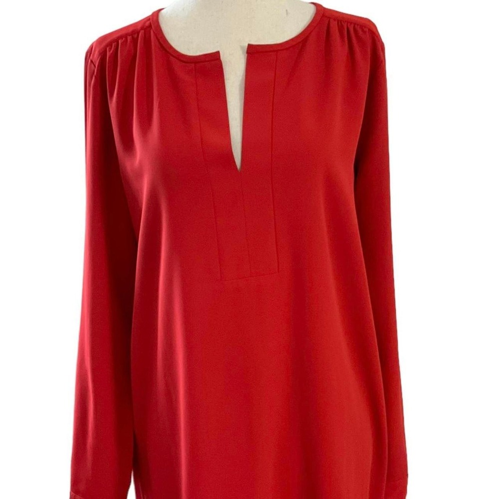 Loft Women Size Small Red Dress Long Sleeve Split Crew Straight | 9-961